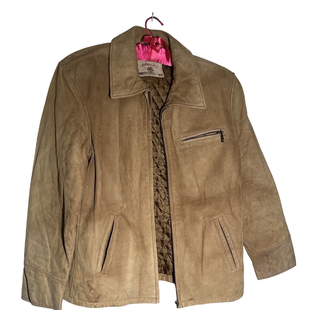 St Johns Bay Womens Tan Genuine Leather Jacket Quilted Lining Size Medium